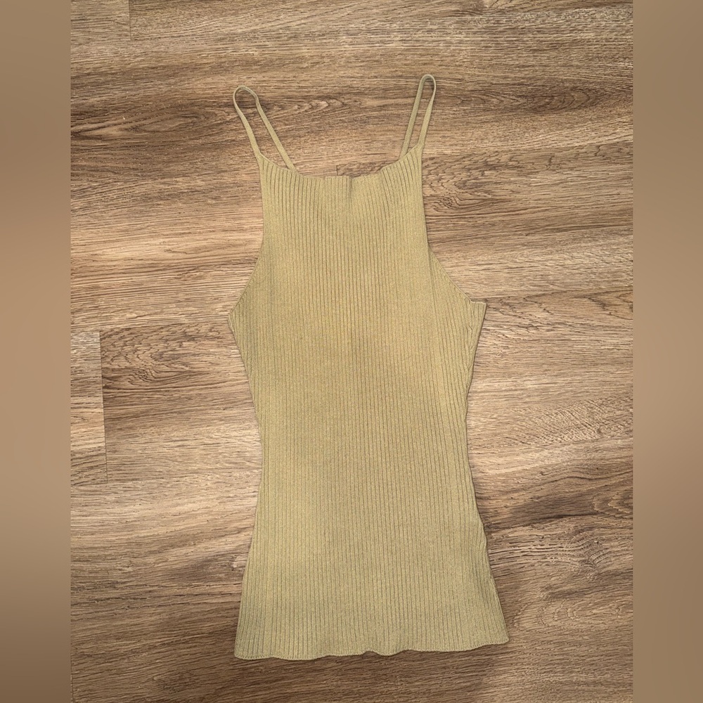 Zara Beige Green Ribbed Camisole